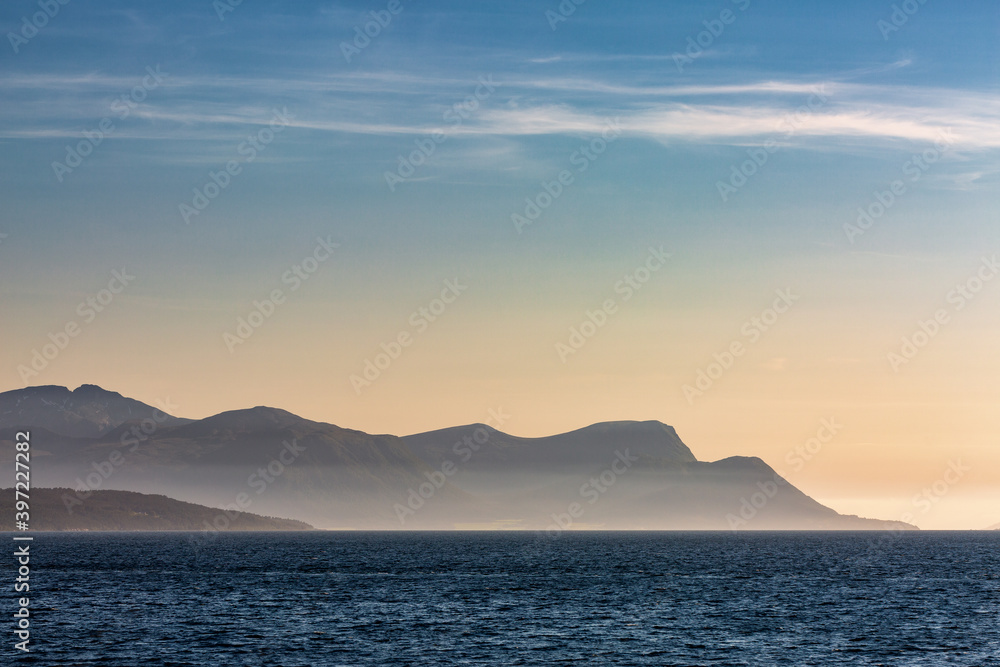 Mountains and sea in the beautiful light, Norway Mountains and sea in the beautiful light, Norway