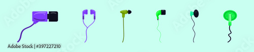 set of ear buds cartoon icon design template with various models. vector illustration isolated on blue background