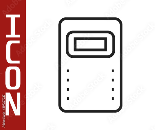 Black line Police assault shield icon isolated on white background. Vector.