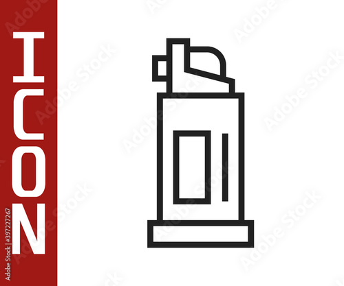 Black line Pepper spray icon isolated on white background. OC gas. Capsicum self defense aerosol. Vector.
