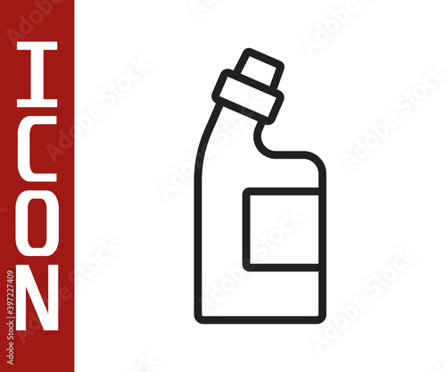 Black line Plastic bottle for laundry detergent, bleach, dishwashing liquid or another cleaning agent icon isolated on white background. Vector.