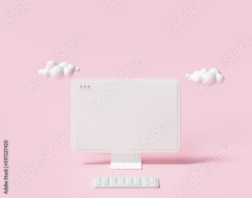 3D Minimal desktop with blank screen mockup, Empty screen for text, and logo replacement concept. 3d render illustration.