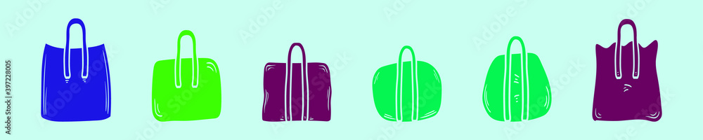 set of duffle bag cartoon icon design template with various models. vector illustration isolated on blue background set of duffle bag cartoon icon design template with various models. vector illustration isolated on blue background