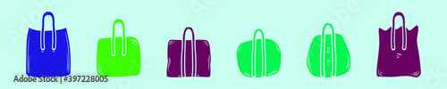 set of duffle bag cartoon icon design template with various models. vector illustration isolated on blue background