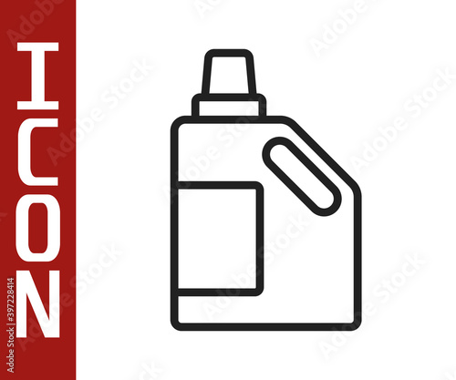 Black line Plastic bottle for laundry detergent, bleach, dishwashing liquid or another cleaning agent icon isolated on white background. Vector.