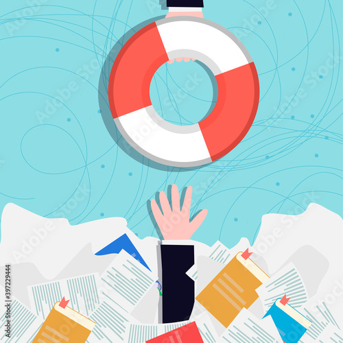 The man reaches for the life preserver. Cartoon vector illustration. Business illustration.