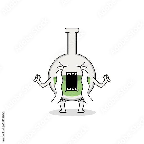 Cute round bottom flask cartoon character crying