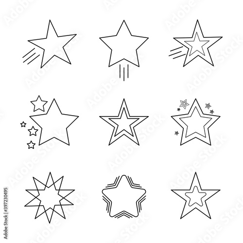 Flat collection. Christmas holiday pattern. Bright star. Vector set. Black line icon. Shine, glare, flare, flash illustration. Christmas light effect. Vector glow light effect. Bright sun.