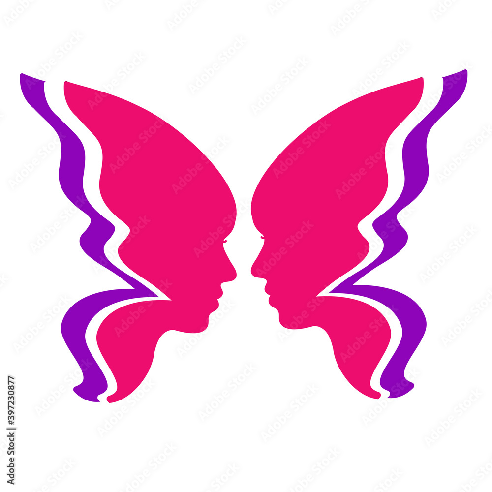Butterfly. Silhouette of two wings similar to the girl's face Butterfly. Silhouette of two wings similar to the girl's face