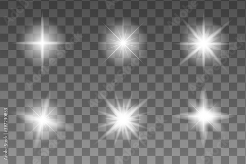 Realistic realistic glow star for decorative design. Abstract rainbow. Explosion effect. Shine, glare, flare, flash illustration. Bright sun.