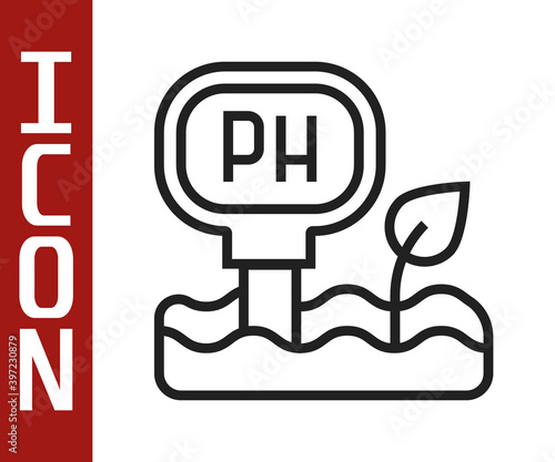 Black line Soil ph testing icon isolated on white background. PH earth test. Vector.