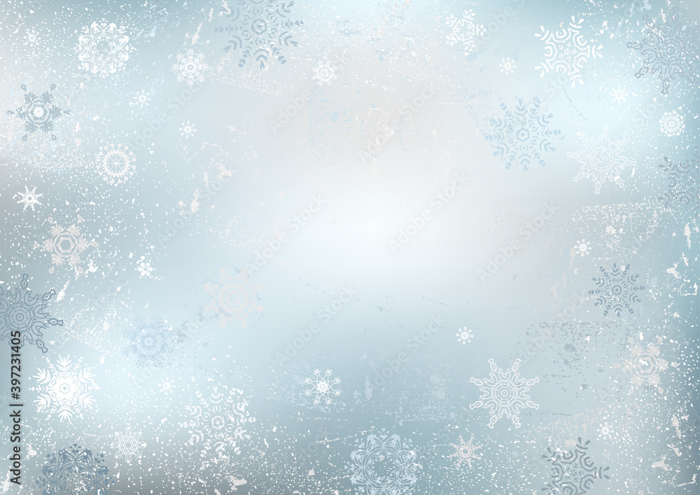 Fototapeta premium Blue winter background with snowflakes. Christmas background.