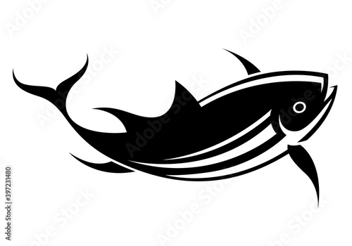 Graphic black tuna on white background