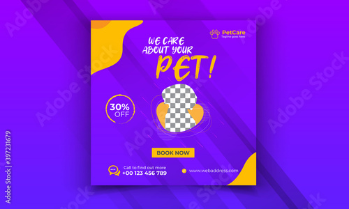 Pet care social media post or web banner template. Pet care service promotional banner. Pet shop bundle stories