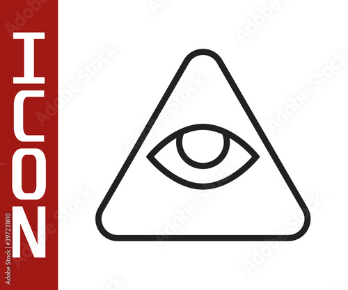 Black line Masons symbol All-seeing eye of God icon isolated on white background. The eye of Providence in the triangle. Vector.