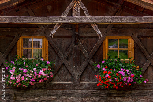 house in the mountains with flowers at the window