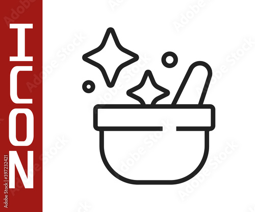 Black line Witch cauldron icon isolated on white background. Happy Halloween party. Vector.