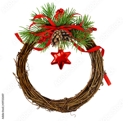 Dry brown rattan wreath and...