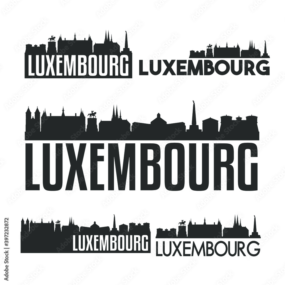 Luxembourg City Flat Icon Skyline Vector Silhouette Design Set Logos.