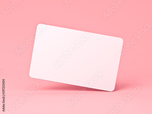 Blank white card isolated on pink pastel color background minimal conceptual 3D rendering photo