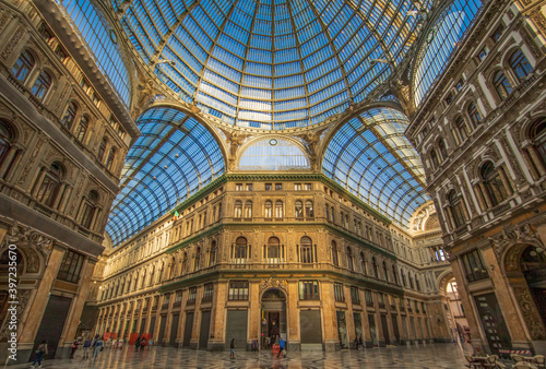 Naples, Italy - a public shopping gallery built in 1887 and named after King Umberto, Galleria Umberto I is part of the Unesco World Heritage Old Town Naples. Here in particular the interiors