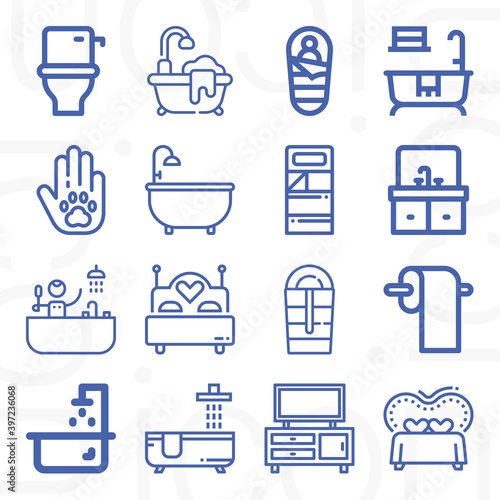 16 pack of bedroom  lineal web icons set