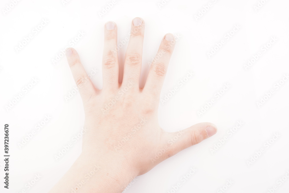 hand of a child on a white background hand of a child on a white background