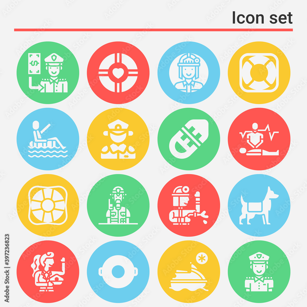 16 pack of rescued  filled web icons set