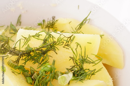 boiled potatoes on a white background