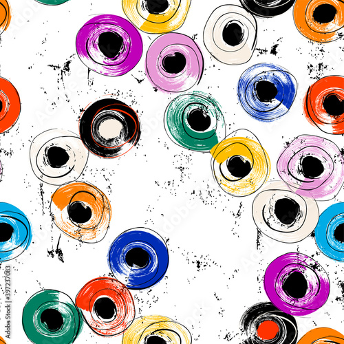 seamless circle pattern, abstract background with dots, swirls, paint strokes and splashes