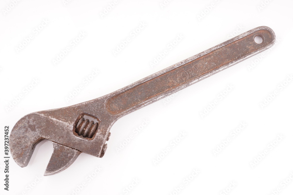 rusty gas wrench on white background rusty gas wrench on white background