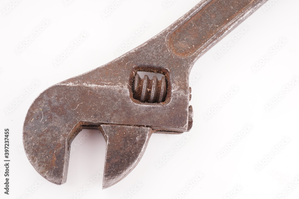 rusty gas wrench on white background rusty gas wrench on white background