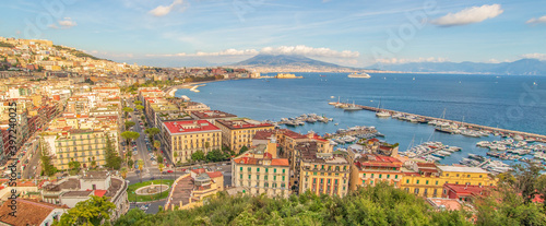 Naples, Italy - one of the most enchanting landscapes in the country, the Gulf on Naples and the Mount Vesuvius are worldwide famous. Here the gulf and the volcano seen from Posillipo