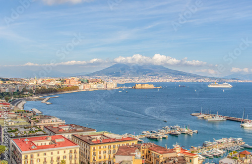 Naples, Italy - one of the most enchanting landscapes in the country, the Gulf on Naples and the Mount Vesuvius are worldwide famous. Here the gulf and the volcano seen from Posillipo