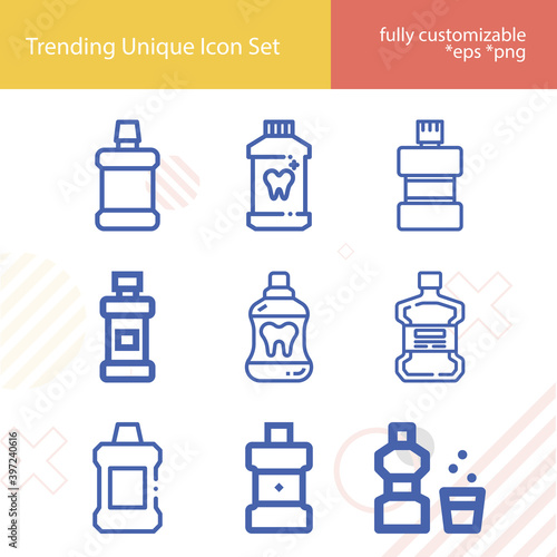 Simple set of mouthwash related lineal icons.