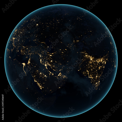 Night earth continent asia 3D Illustration