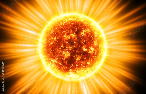Sun with rays 3D Illustration
