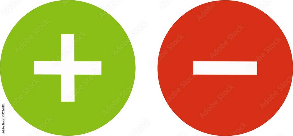 Plus and minus icon set. Vector illustration Plus and minus icon set. Vector illustration