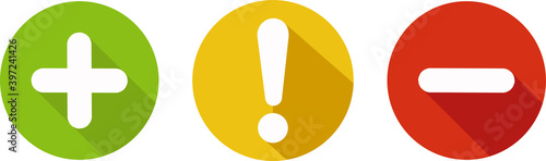 Plus, minus, exclamation mark signs icon set