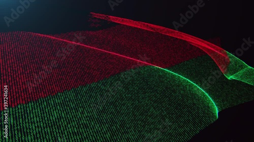 3d render. Malawi digital flag with binary code texture flies in the wind. Seamless loop. (ID: 397241634)