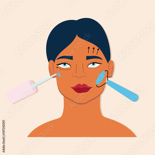 Beautiful woman's face isolated on  background. Model for facial beauty treatment. Skin care concept. Vector illustration