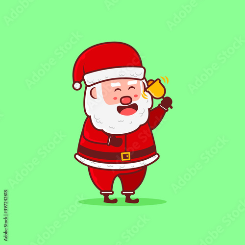 Cute Cute Santa ringing bell vector icon illustration.Christmas icon concept.Christmas Character Flat Cartoon Style Suitable for Web Landing Page, Banner, Flyer, Sticker, Card