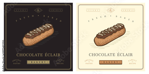 Chocolate eclair vintage retro logo illustration