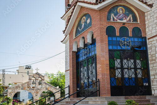 Evia island, Greece - July 01. 2020: Agios Panteleimonas Orthodox Church in Edipsos