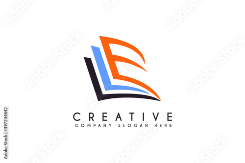 letter E Book Logo Education Flat Vector Design template element