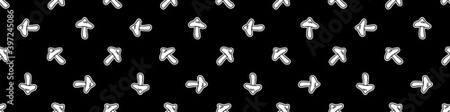 Punk rock monochrome mushroom vector seamless border. Simple alternative banner. Kids fungi emo rocker cute hand drawn cartoon grungy tattoo with attitude motif. 