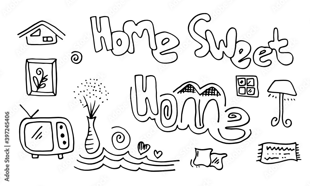Home Sweet Home Hand Drawn Vector Illustration isolated on white background. Home Sweet Home Hand Drawn Vector Illustration isolated on white background.