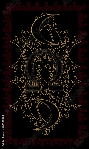 Tarot cards - back design. Omega and Two Moons