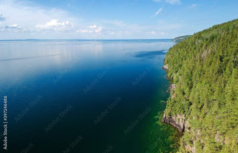Beautiful Vattern lake cliffs - aerial view
