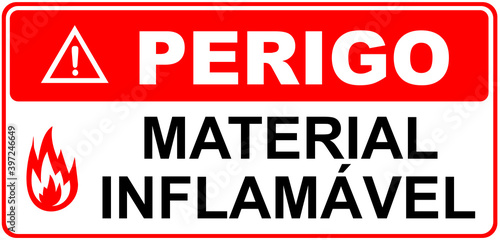 A sign that alerts in Portuguese Language : PERIGO MATERIAL INFLAMAVEL